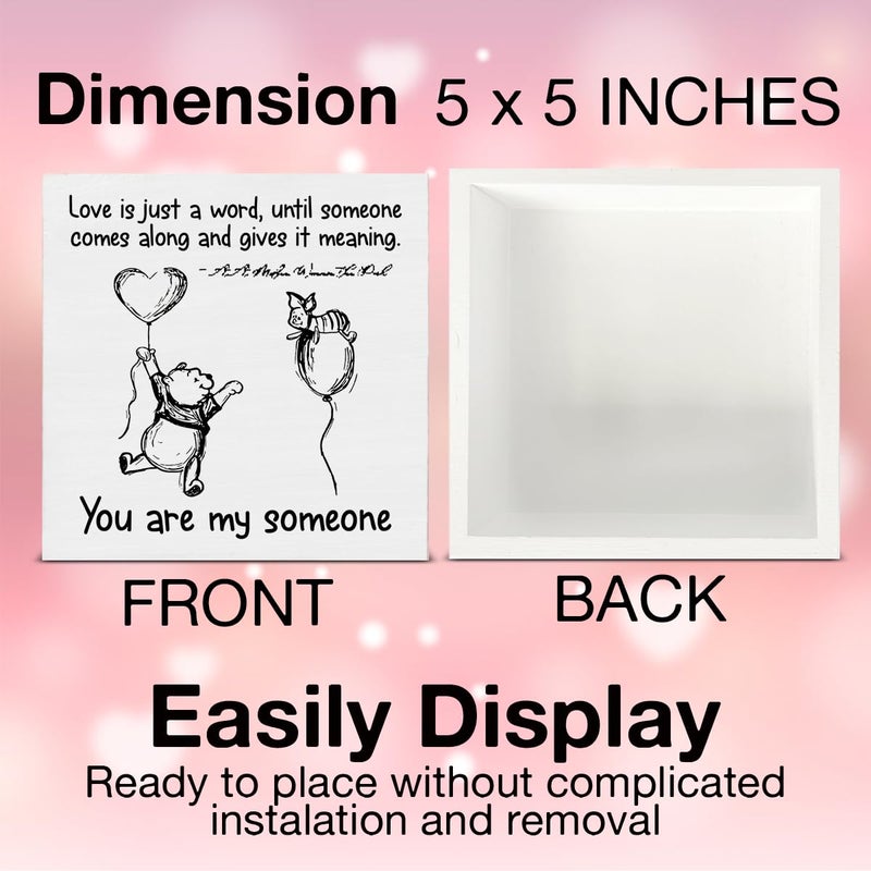 ZOSAN Romantic Sign Decor Love Is Just a Word Winnie the Pooh Wood Block Sign Home Bedroom Living Room Decor Valentines Day Decoration Romantic Gift - Image 2