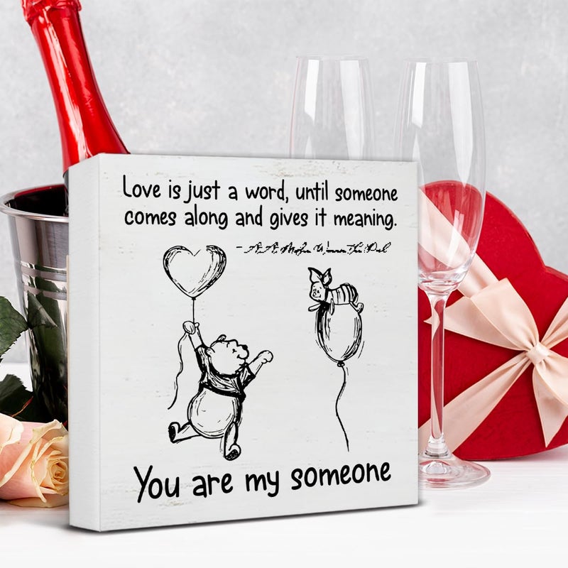 ZOSAN Romantic Sign Decor Love Is Just a Word Winnie the Pooh Wood Block Sign Home Bedroom Living Room Decor Valentines Day Decoration Romantic Gift - Image 5
