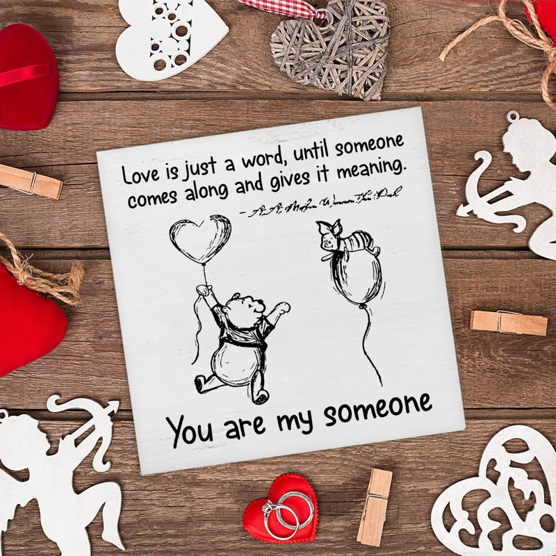 ZOSAN Romantic Sign Decor Love Is Just a Word Winnie the Pooh Wood Block Sign Home Bedroom Living Room Decor Valentines Day Decoration Romantic Gift - Image 3