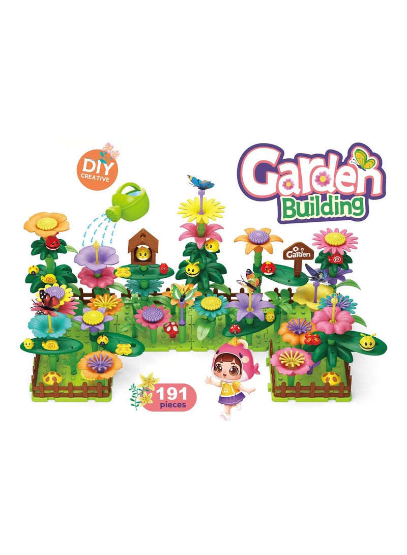 Athletiq مجموعة كتل بناء حديقة الزهور DIY، نشاط تعليمي لمرحلة ما قبل المدرسة، هدايا حديقة STEM رائعة للبنات والأولاد (191 قطعة) - Image 1