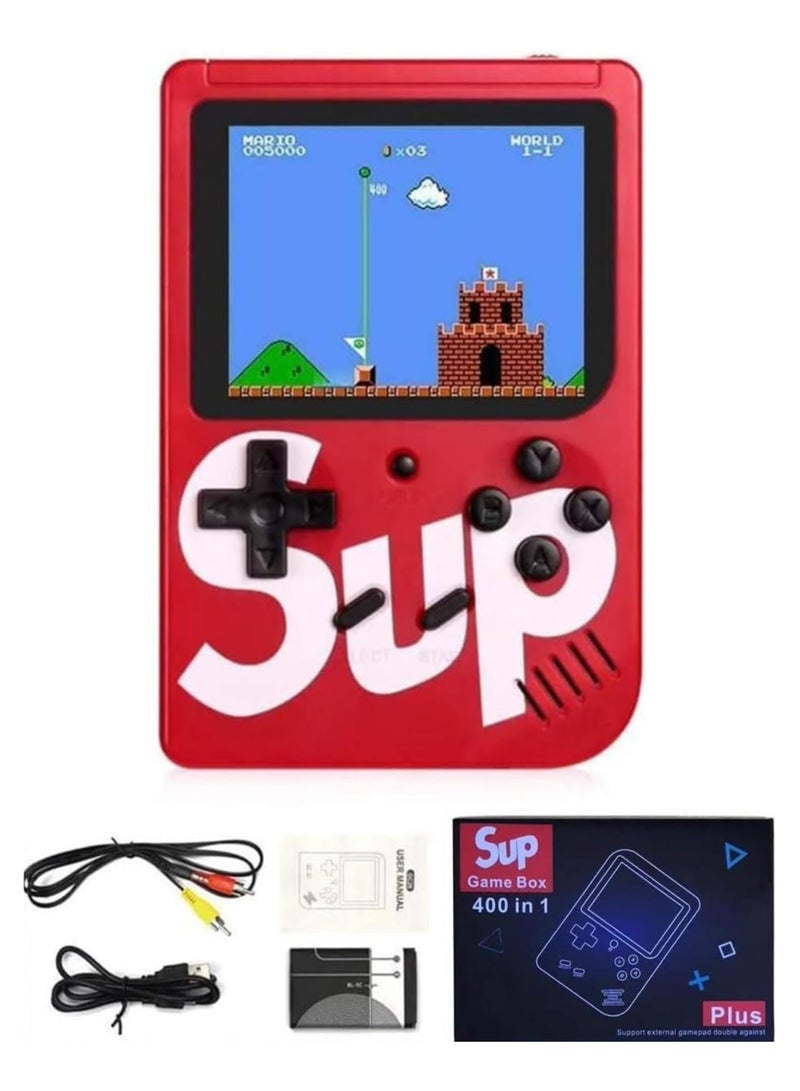 SUP SUP Handheld Game Console with 400 Classic Retro Games, 3-Inch Color Screen, Rechargeable Battery, Portable Mini Gaming Device for Kids & Adults | Red - Image 1