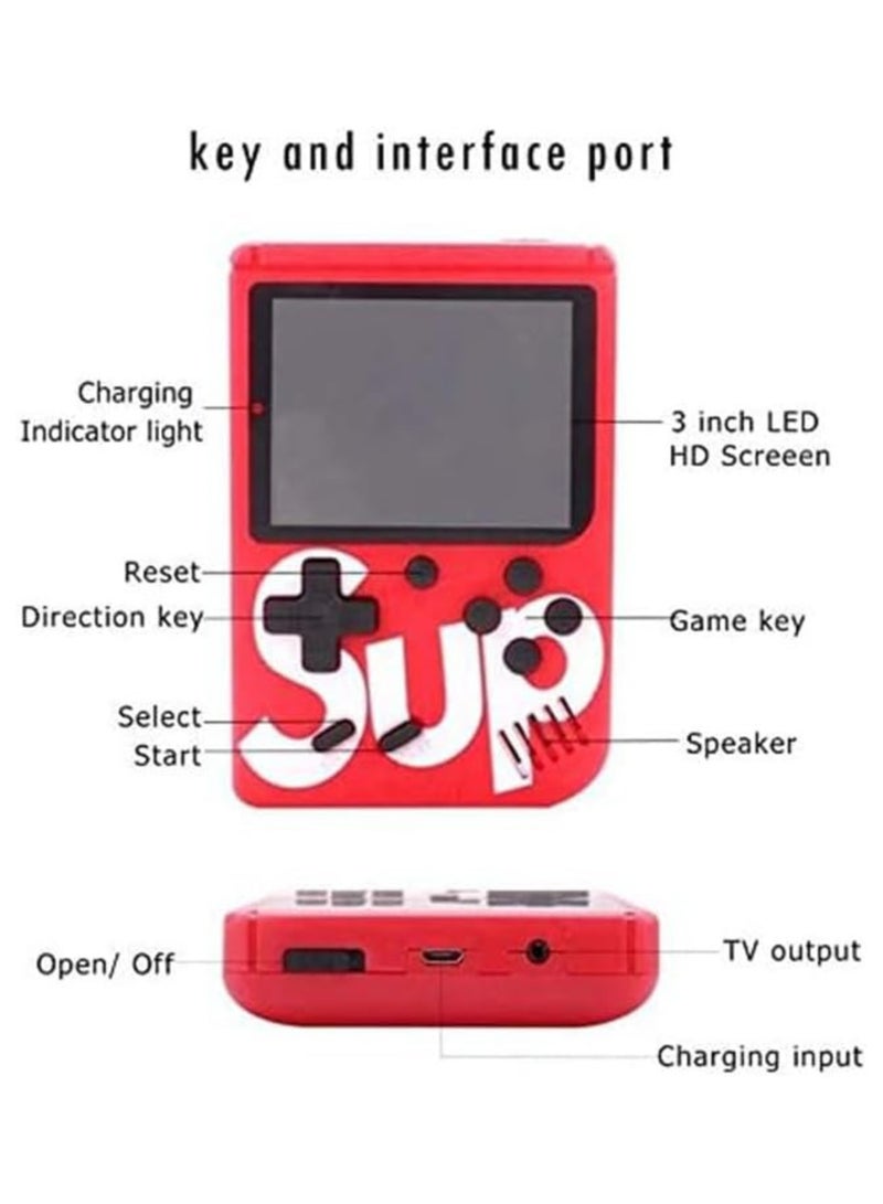 SUP SUP Handheld Game Console with 400 Classic Retro Games, 3-Inch Color Screen, Rechargeable Battery, Portable Mini Gaming Device for Kids & Adults | Red - Image 4