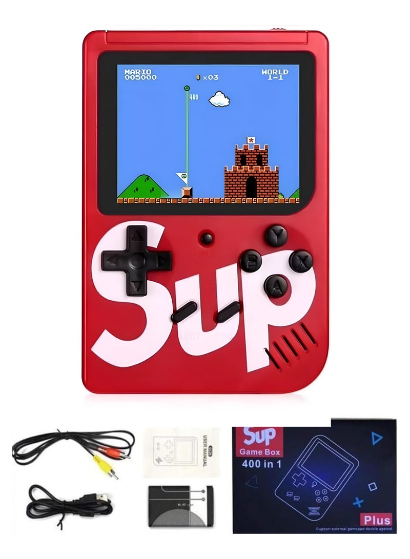 SUP Handheld Game Console with 400 Classic Retro Games, 3-Inch Color Screen, Rechargeable Battery, Portable Mini Gaming Device for Kids & Adults | Red - Image 1