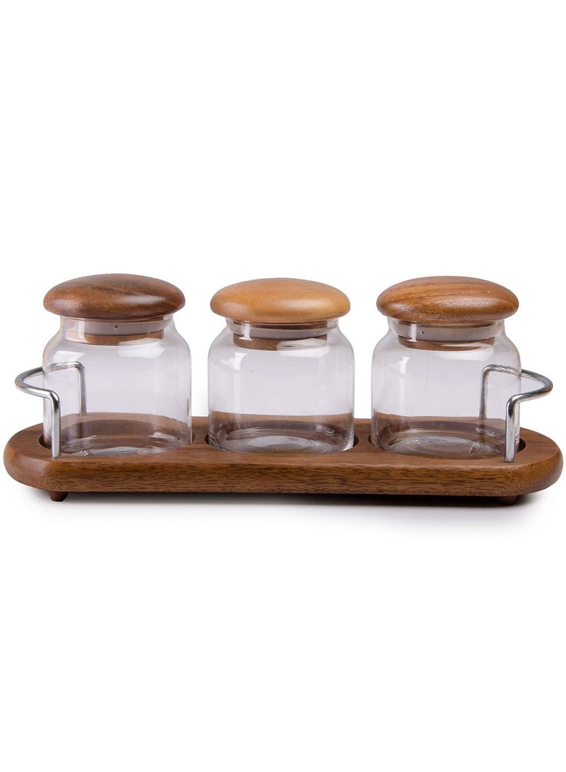 BILLI 3-Piece Wooden Canister Set Brown/Clear Standard - Image 1