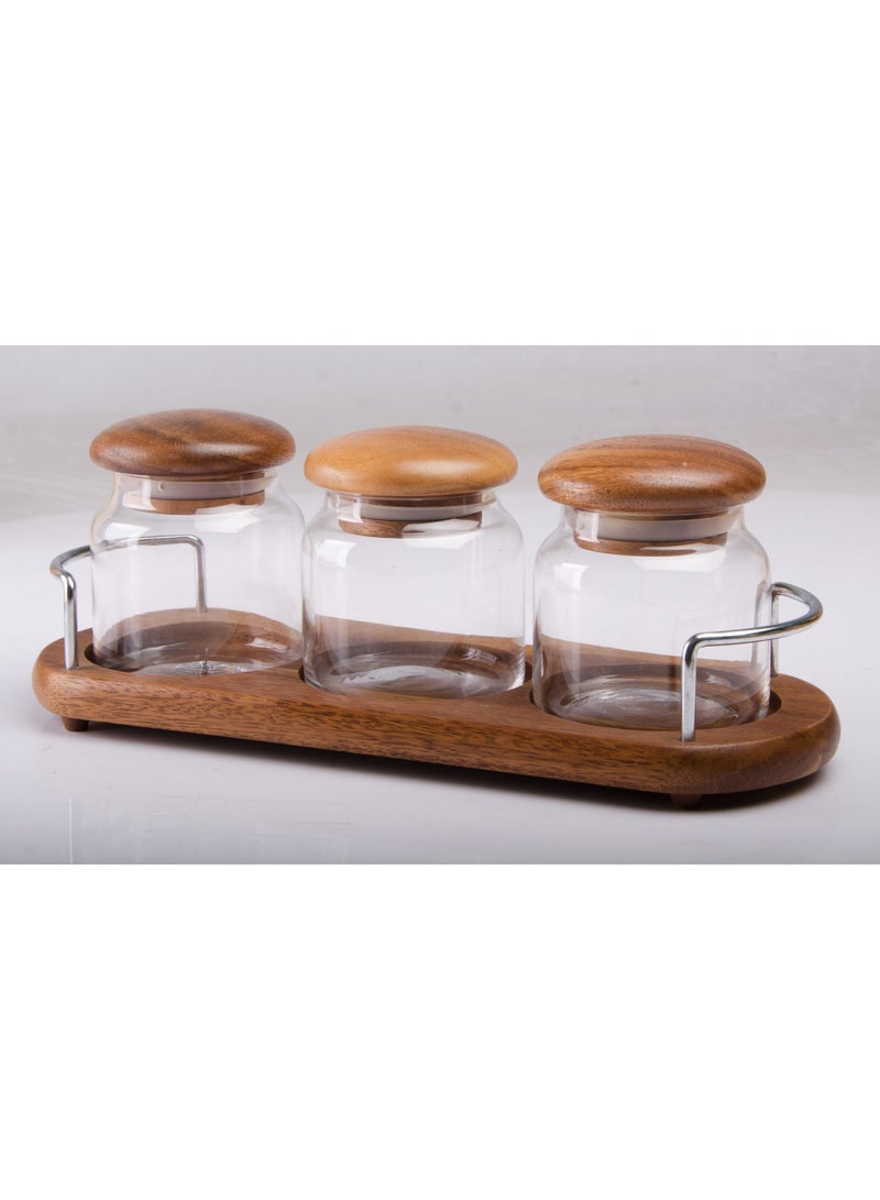 BILLI 3-Piece Wooden Canister Set Brown/Clear Standard - Image 3