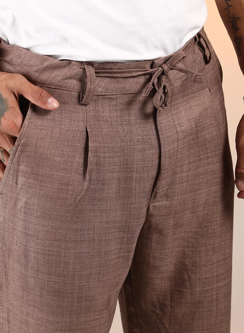 Campus Sutra  Lightweight - Solid Pleated Trousers for Men | Best Price UAE