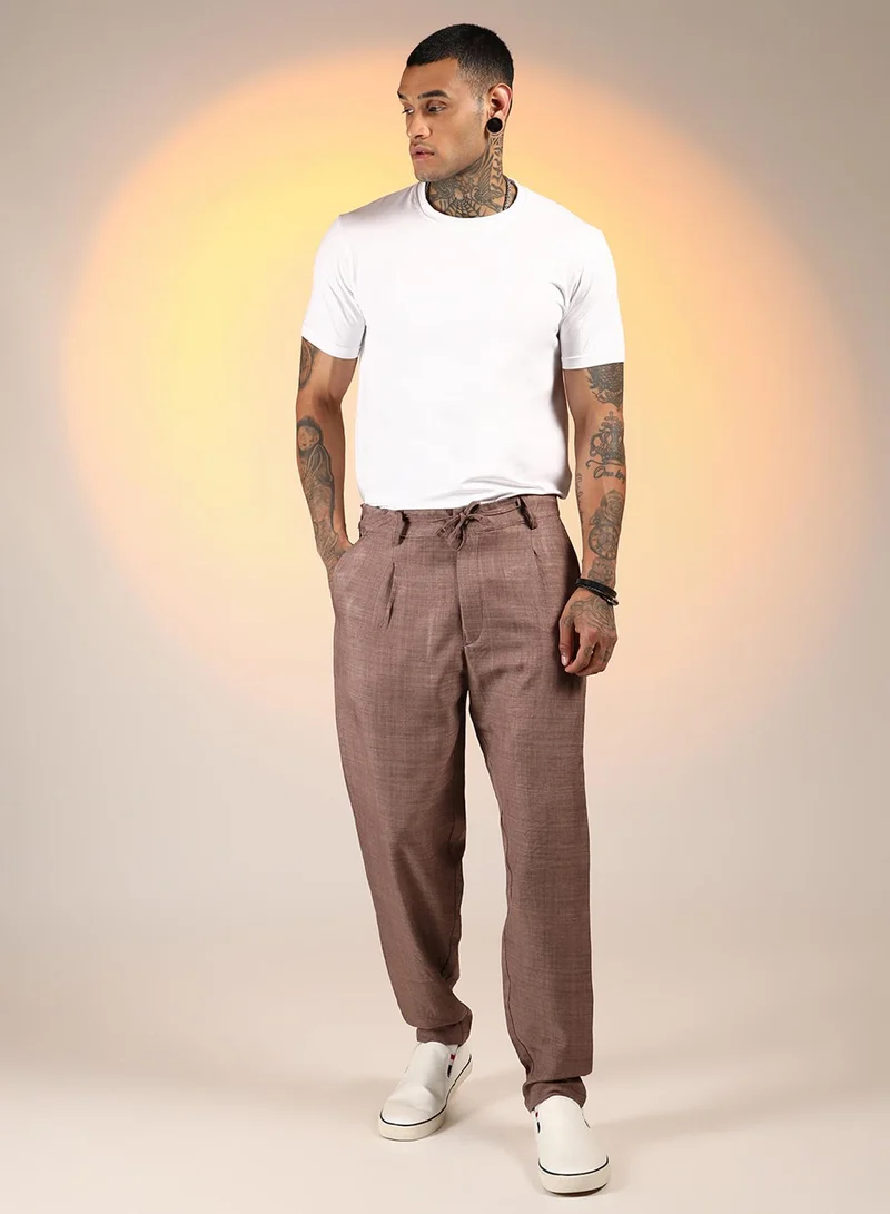 Campus Sutra  Lightweight - Solid Pleated Trousers for Men | Best Price UAE