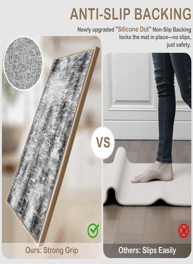 Tritard 100% Non Slip Kitchen Rugs Sets of 3 Washable Kitchen Mats for Floor Abstract Kitchen Runner Rug Soft Thick Floor Mat Set Kitchen Carpet Rugs for Hallway, Laundry, Entryway, Office, Grey - Image 2