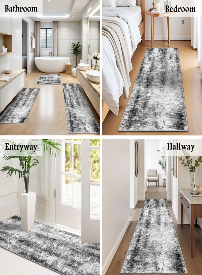 Tritard 100% Non Slip Kitchen Rugs Sets of 3 Washable Kitchen Mats for Floor Abstract Kitchen Runner Rug Soft Thick Floor Mat Set Kitchen Carpet Rugs for Hallway, Laundry, Entryway, Office, Grey - Image 5