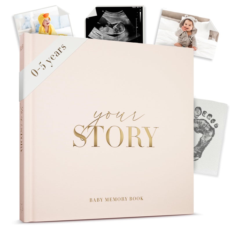 3 sprouts Baby Memory Book - Natural Cream Gender Neutral Keepsake from Birth to Age 5 | Bibi & Beau Journal | New Baby Gift, Milestone Tracker, Unisex Scrapbook - Image 1