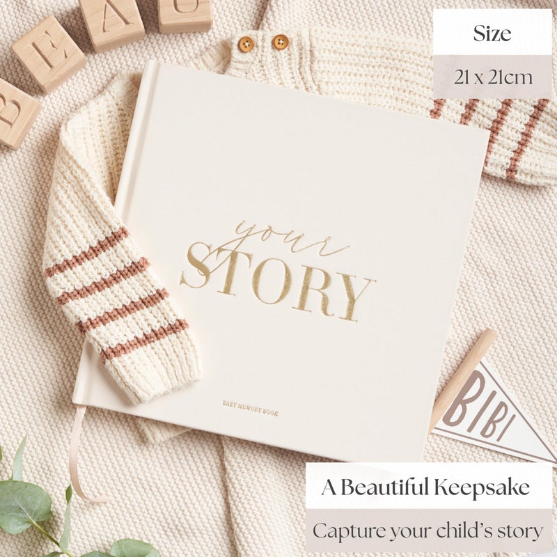 3 sprouts Baby Memory Book - Natural Cream Gender Neutral Keepsake from Birth to Age 5 | Bibi & Beau Journal | New Baby Gift, Milestone Tracker, Unisex Scrapbook - Image 2