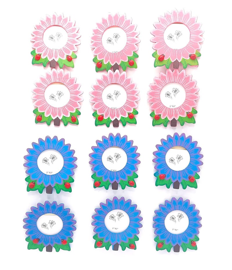 GOLD LEAF SunFlower Design Cute Photo Fame 6pcs Blue And 6Pcs Pink Color Cute frame For Kids Gril And Boy Bithday Decoration Frame, Return Gifts For birthday For Kids Party(set Of 12pcs) - Image 1