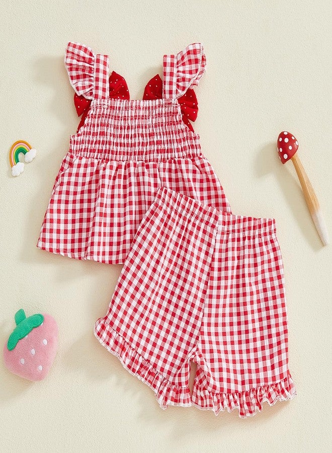 Mubineo Toddler Baby Girl Summer Clothes Cute Ruffle Shirt Tops Dress Shorts Outfits Set Fruit Blouse Princess Outfit (Red Strawberry, 18-24 Months) - Image 4
