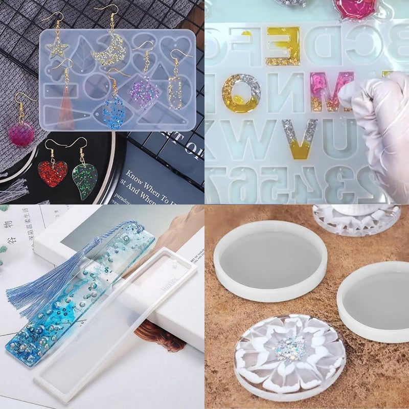 R H LIFESTYLE 13 Pcs Epoxy Resin Casting Mould Kit Resin Art Kit Resin Alphabet Mold Silicone Coaster Moulds for Resin Art Jewelry Making Mould Resin Moulds Set - Image 4
