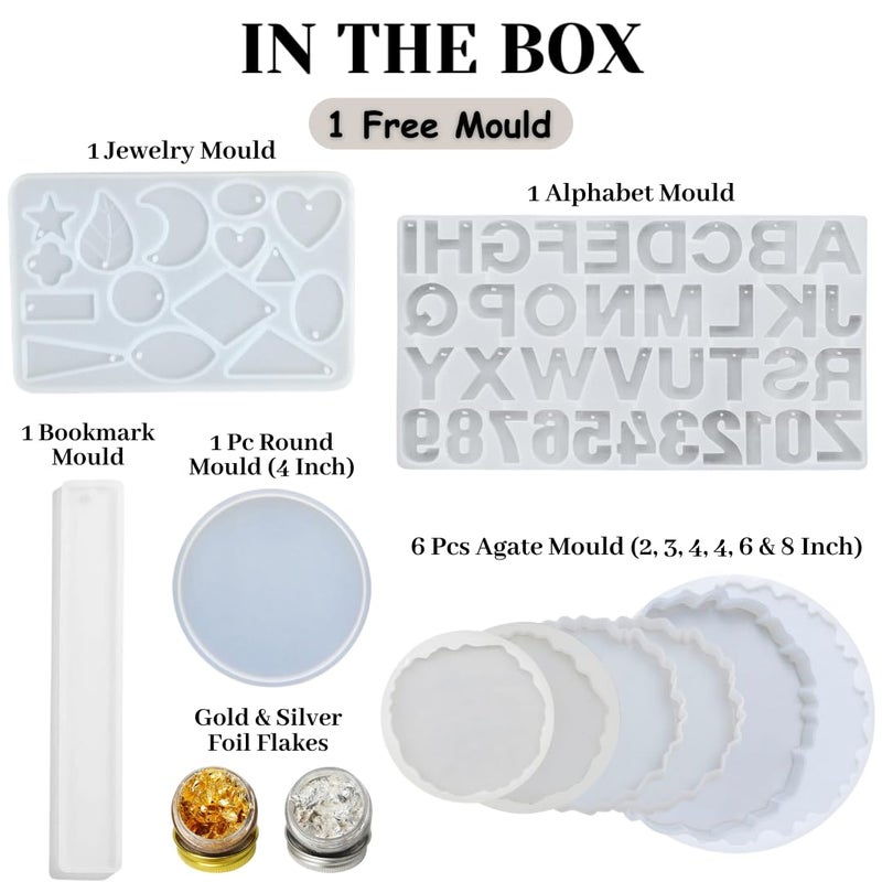 R H LIFESTYLE 13 Pcs Epoxy Resin Casting Mould Kit Resin Art Kit Resin Alphabet Mold Silicone Coaster Moulds for Resin Art Jewelry Making Mould Resin Moulds Set - Image 3