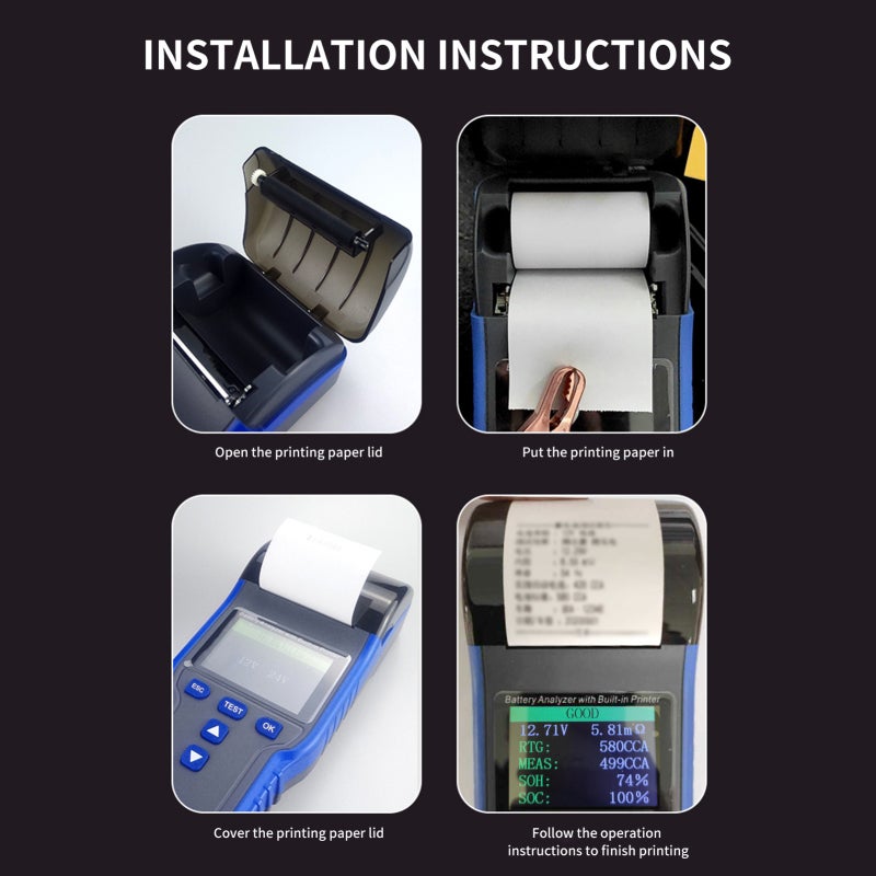 Car Battery Tester: Blue 12V/24V 100CCA-2000CCA - Large Color Backlight Screen Built-in Printer With 60cm Cable for Vehicle Battery Testing - Image 5
