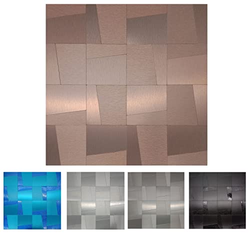 XUANINY Peel and Stick Metal Backsplash Tiles, Self Adhesive Aluminum Mosaic 3D Wall Sticker for Kitchen Bathroom Brushed Grey Decor (11.81"x11.81") (8 Ladder-Shaped Brushed Bronze) - Image 3