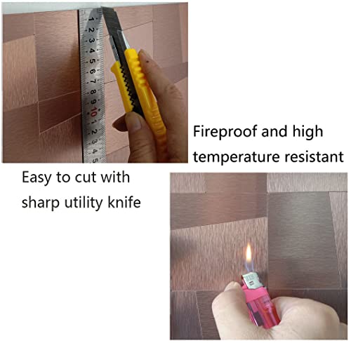 XUANINY Peel and Stick Metal Backsplash Tiles, Self Adhesive Aluminum Mosaic 3D Wall Sticker for Kitchen Bathroom Brushed Grey Decor (11.81"x11.81") (8 Ladder-Shaped Brushed Bronze) - Image 2