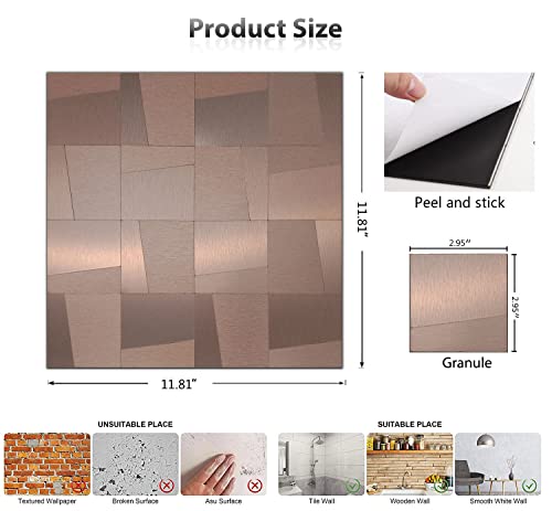 XUANINY Peel and Stick Metal Backsplash Tiles, Self Adhesive Aluminum Mosaic 3D Wall Sticker for Kitchen Bathroom Brushed Grey Decor (11.81"x11.81") (8 Ladder-Shaped Brushed Bronze) - Image 5