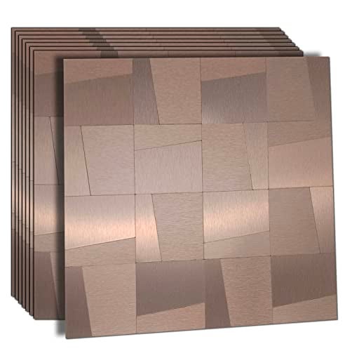 XUANINY Peel and Stick Metal Backsplash Tiles, Self Adhesive Aluminum Mosaic 3D Wall Sticker for Kitchen Bathroom Brushed Grey Decor (11.81"x11.81") (8 Ladder-Shaped Brushed Bronze) - Image 1