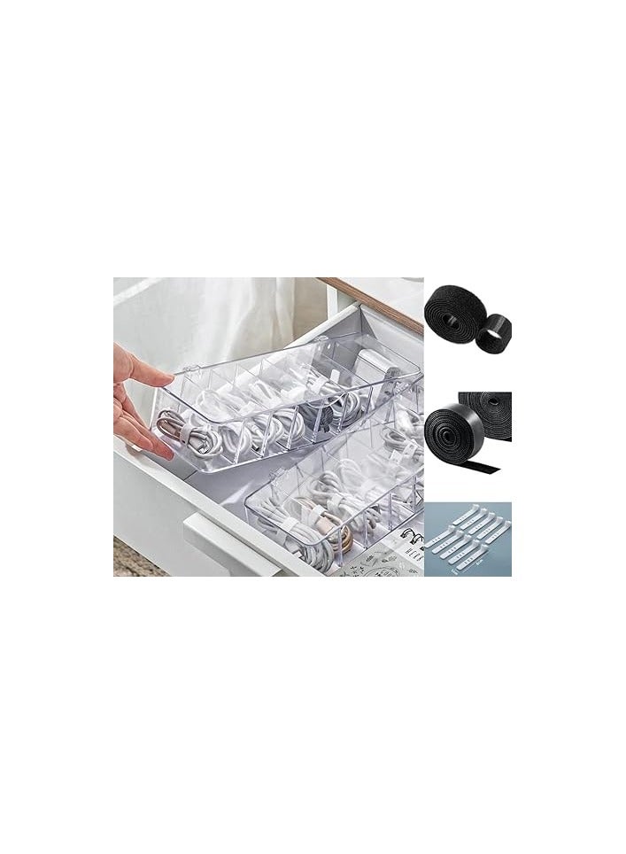 Blue Ocean Transparent Data Cable Organizer Storage Box With Cover Lid Charger Cables Organiser Desk Storage Organizer Cable Management 2m Hook and Loop Tape roll straps,10 silicon Cable Ties - Image 1