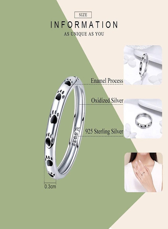 BISAER S925 Sterling Silver Puppy Dog Cat Paw Ring, Pet Print Enamel Ring for Women Size 10 - Image 4