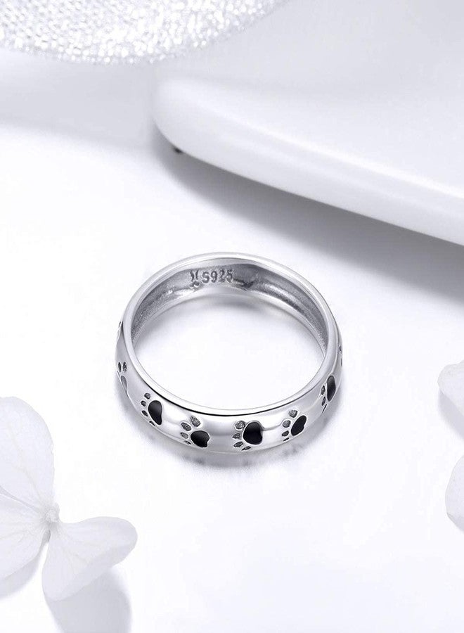 BISAER S925 Sterling Silver Puppy Dog Cat Paw Ring, Pet Print Enamel Ring for Women Size 10 - Image 5
