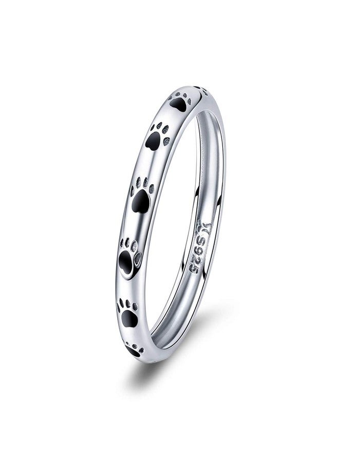 BISAER S925 Sterling Silver Puppy Dog Cat Paw Ring, Pet Print Enamel Ring for Women Size 10 - Image 1