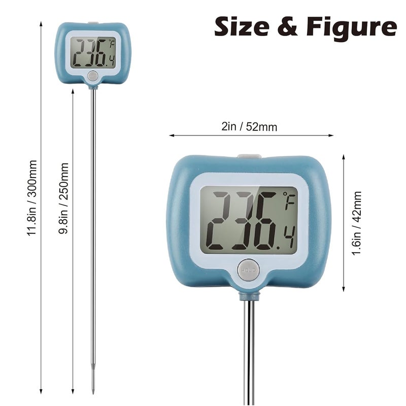 KT THERMO Digital Candy Thermometer with Adjustable Display, 304 Stainless Steel Probe, -58°F~572°F, Includes 2 Pot Clips & Heat-Insulating Pad for Sugar Syrup, Jam, Chocolate, Frying Oil (Blue) - Image 4