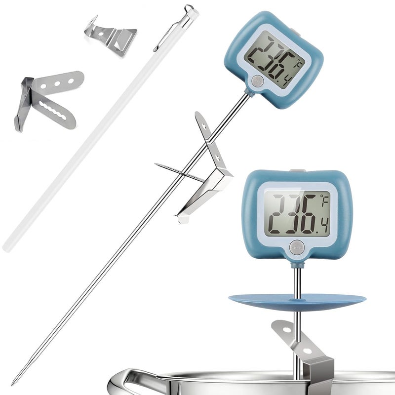 KT THERMO Digital Candy Thermometer with Adjustable Display, 304 Stainless Steel Probe, -58°F~572°F, Includes 2 Pot Clips & Heat-Insulating Pad for Sugar Syrup, Jam, Chocolate, Frying Oil (Blue) - Image 1