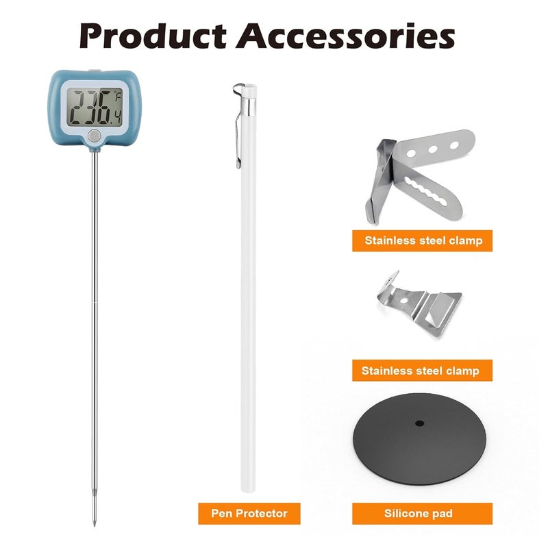 KT THERMO Digital Candy Thermometer with Adjustable Display, 304 Stainless Steel Probe, -58°F~572°F, Includes 2 Pot Clips & Heat-Insulating Pad for Sugar Syrup, Jam, Chocolate, Frying Oil (Blue) - Image 3
