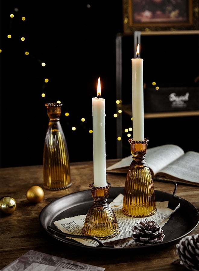 DUNISO 3 Pcs Amber Glass Candlestick Holders,Tall Taper Candle Holders with Vintage Design, Candle Stick Holders in Bulk for Wedding Celebration Tables, Anniversary Dinner Gatherings, Sophisticated Dining Room Displays and Any Special Occasion Decor - Image 3