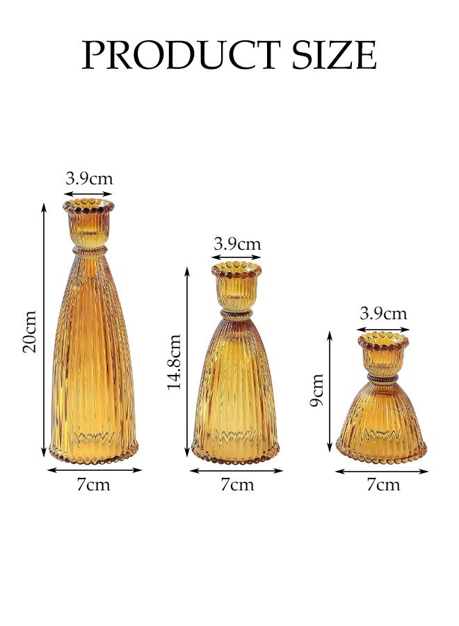 DUNISO 3 Pcs Amber Glass Candlestick Holders,Tall Taper Candle Holders with Vintage Design, Candle Stick Holders in Bulk for Wedding Celebration Tables, Anniversary Dinner Gatherings, Sophisticated Dining Room Displays and Any Special Occasion Decor - Image 2