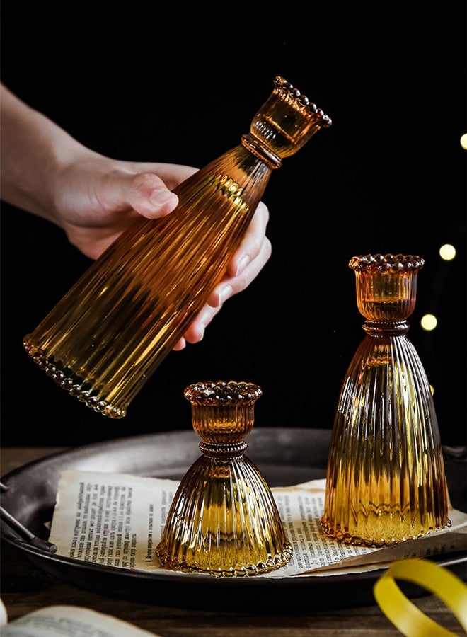 DUNISO 3 Pcs Amber Glass Candlestick Holders,Tall Taper Candle Holders with Vintage Design, Candle Stick Holders in Bulk for Wedding Celebration Tables, Anniversary Dinner Gatherings, Sophisticated Dining Room Displays and Any Special Occasion Decor - Image 4