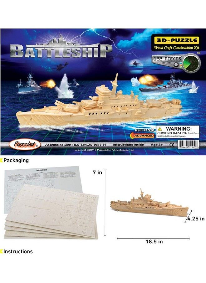 Puzzled 3D Puzzle Battleship Navy Ship Wood Craft Construction Kit Educational Diy Wooden Toy Assemble Model Unfinished Craft Hobby Navy Ship Puzzle To Build & Paint For Decoration 122 Pieces Pack  - Image 3