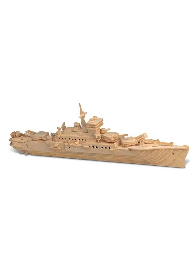 Puzzled 3D Puzzle Battleship Navy Ship Wood Craft Construction Kit Educational Diy Wooden Toy Assemble Model Unfinished Craft Hobby Navy Ship Puzzle To Build & Paint For Decoration 122 Pieces Pack  - Image 1
