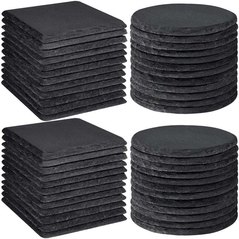 48 PCS Slate Coasters Bulk MAPRIAL Laser Engraving Blanks Material for Engraver 4 Inch 24 PCS Natural Square 24 PCS Round Black Stone Coasters for Drinks Gifts Home Decor