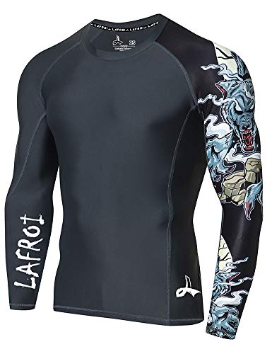 LAFROI Men's Long Sleeve UPF 50+ Baselayer Skins Performance Fit Compression Rash Guard-CLYYB Asym Werewolf Size SM - Image 1