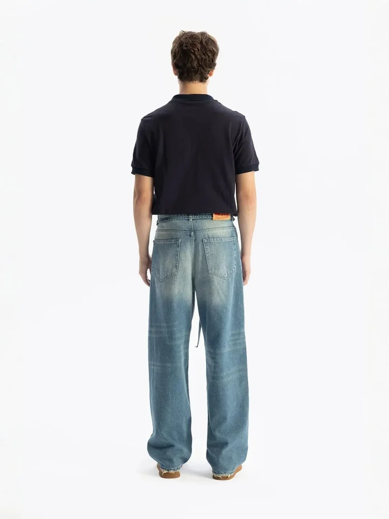 Giesto Maya Blue GIESTO Baggy Mid Waist Jeans for Men | Best Price UAE