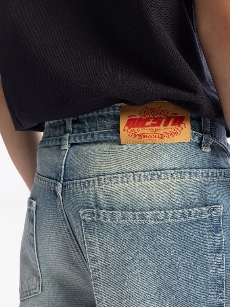 Giesto Maya Blue GIESTO Baggy Mid Waist Jeans for Men | Best Price UAE