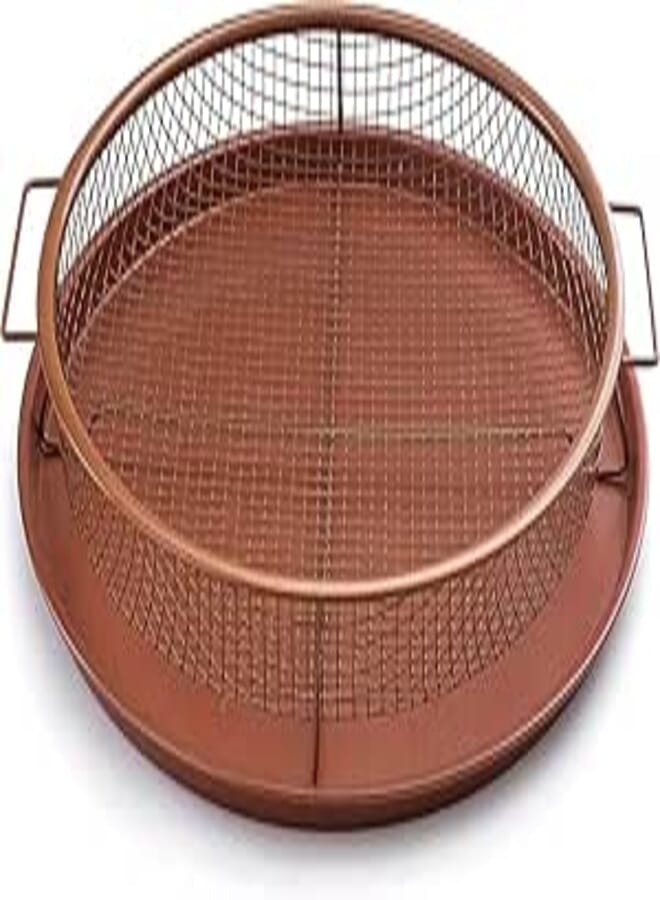 Spaceshoop Round Non Stick Copper Crisper Tray With Oven Baking Mesh Tray Set Of 2 Pieces 30 Cm – Cupreous
