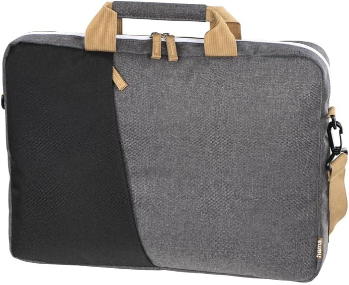 Hama Florence Laptop Bag 14.1 Inch - Padded Shoulder Bag for MacBook, Notebook, Chromebook - Lightweight Polyester with Organizer Pocket - Work School Travel Bag Men Women - Black Grey