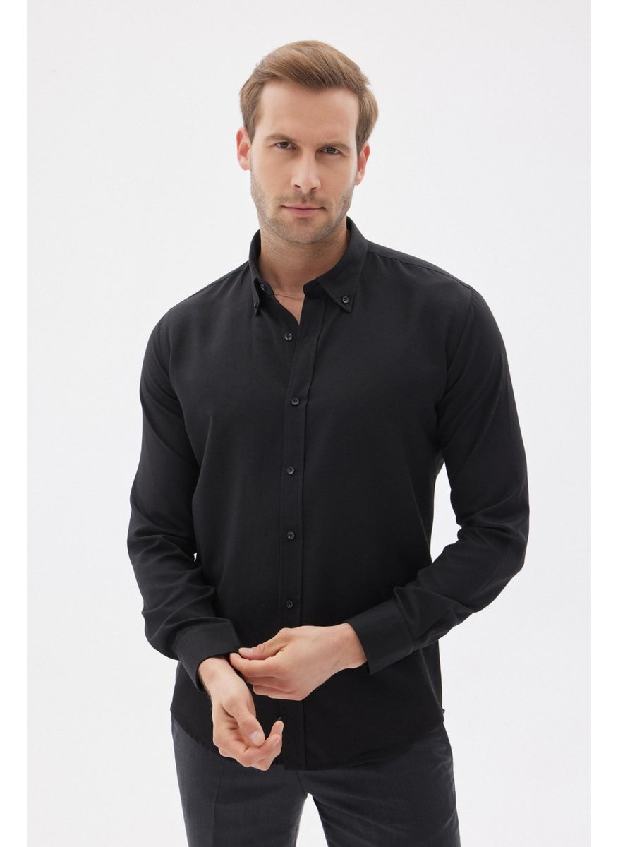Odelon - Easy Iron Oxford Men's Black Slim Fit Shirt MARS36 - Image 1