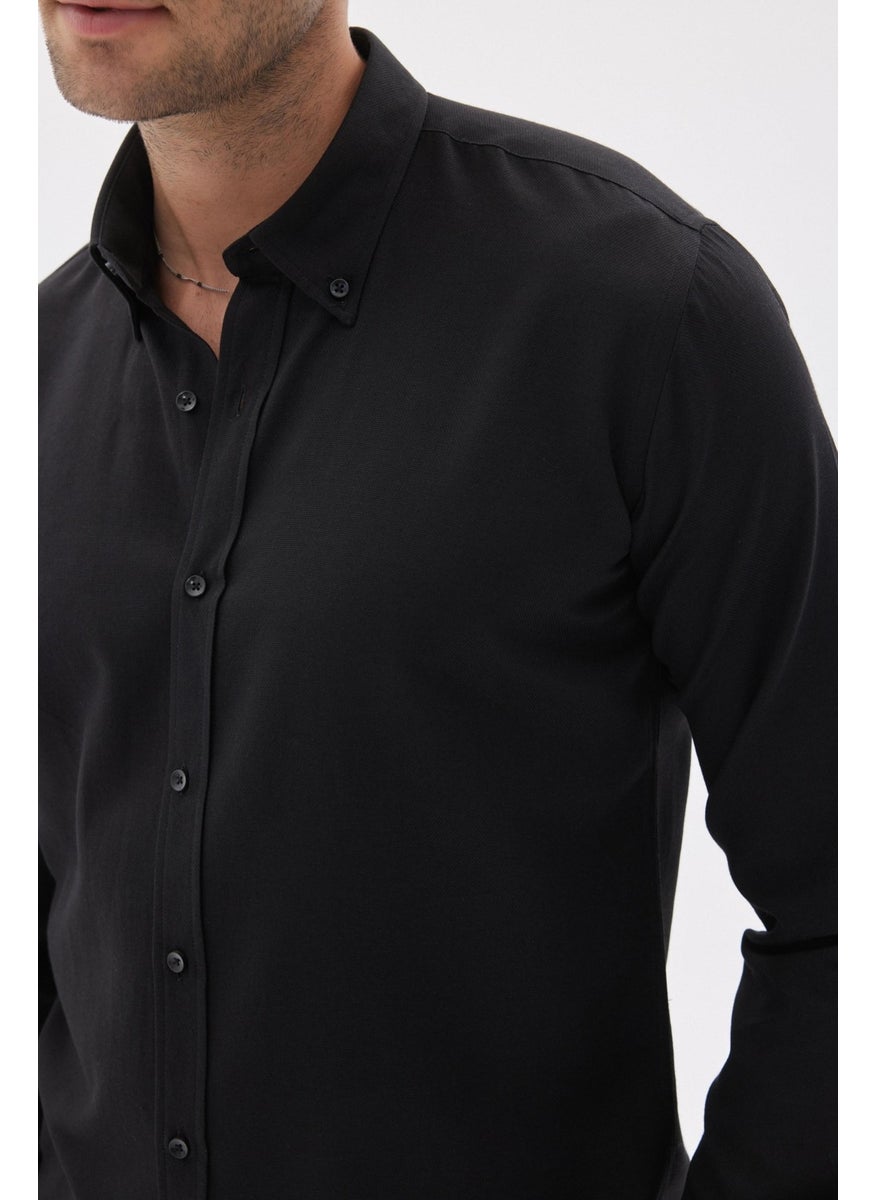 Odelon - Easy Iron Oxford Men's Black Slim Fit Shirt MARS36 - Image 1
