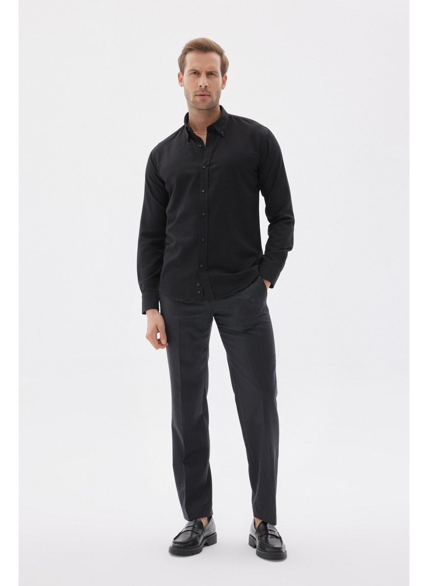 Odelon - Easy Iron Oxford Men's Black Slim Fit Shirt MARS36 - Image 1