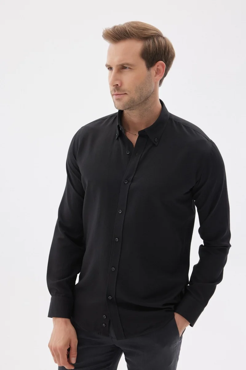 اوديلون Easy Iron Oxford Men's Black Slim Fit Shirt MARS36