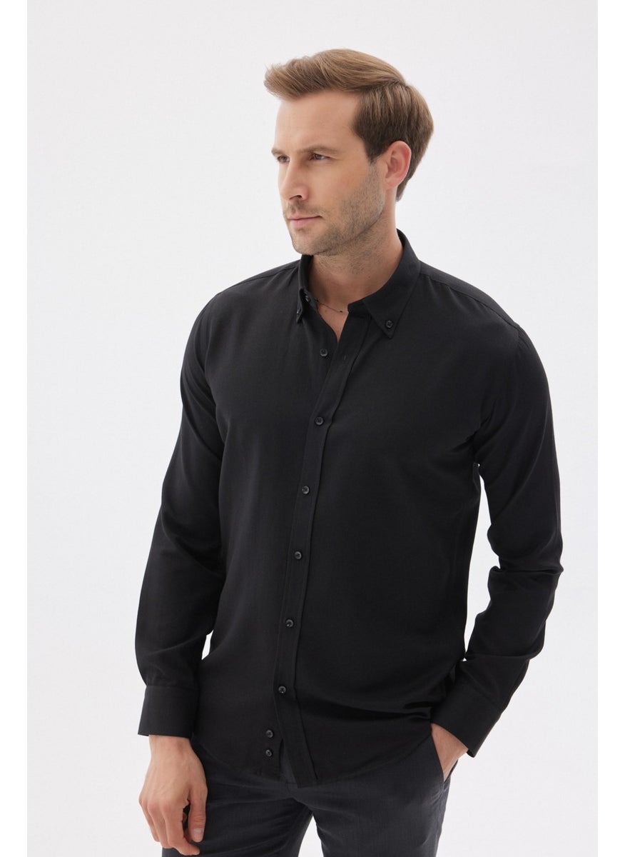 Odelon - Easy Iron Oxford Men's Black Slim Fit Shirt MARS36 - Image 1