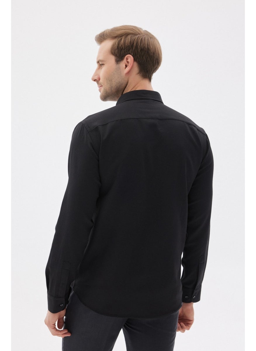 Odelon - Easy Iron Oxford Men's Black Slim Fit Shirt MARS36 - Image 1
