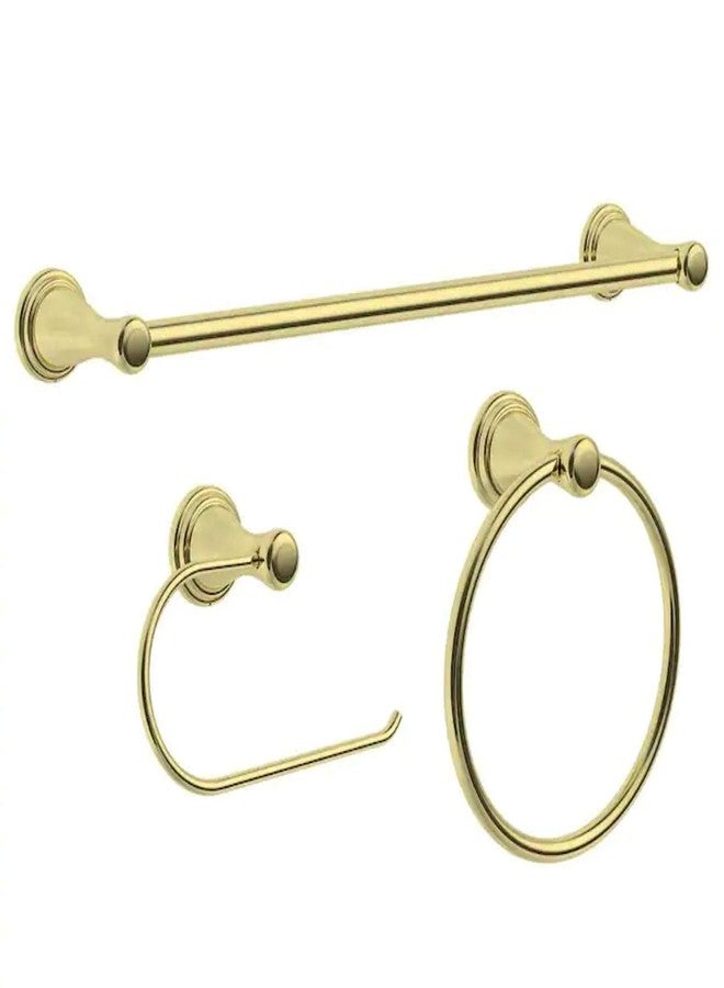 Peerless 3-Piece Bayside Polished Brass Bathroom Set, Towel Ring, Towel bar, Toilet Paper Holder - Image 1