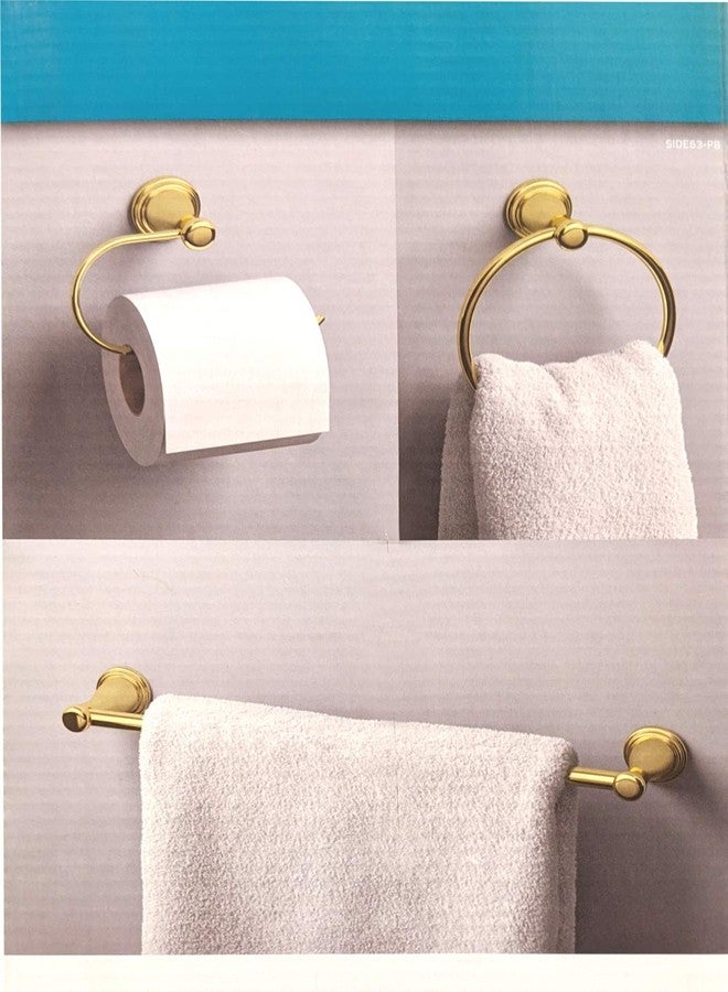 Peerless 3-Piece Bayside Polished Brass Bathroom Set, Towel Ring, Towel bar, Toilet Paper Holder - Image 2